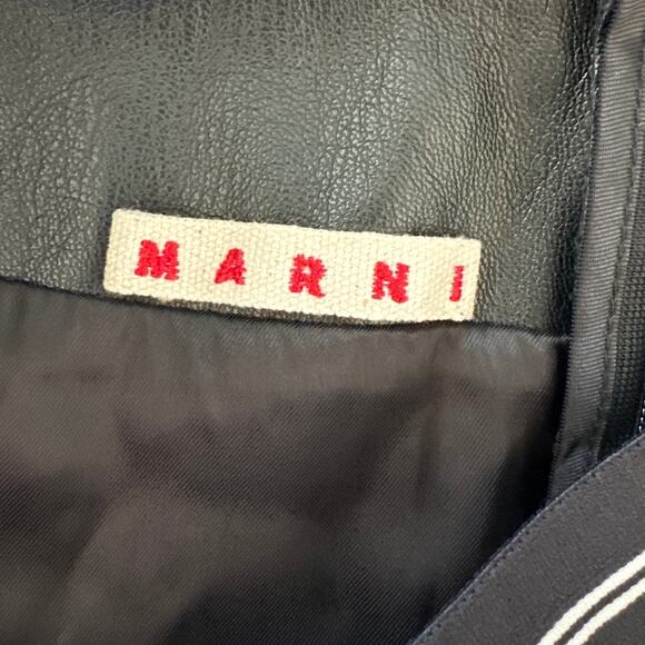 Marni Kid's Black Faux Leather Skirt with Logo and Scalloped Side, Size 12, EUC - Picture 6 of 9